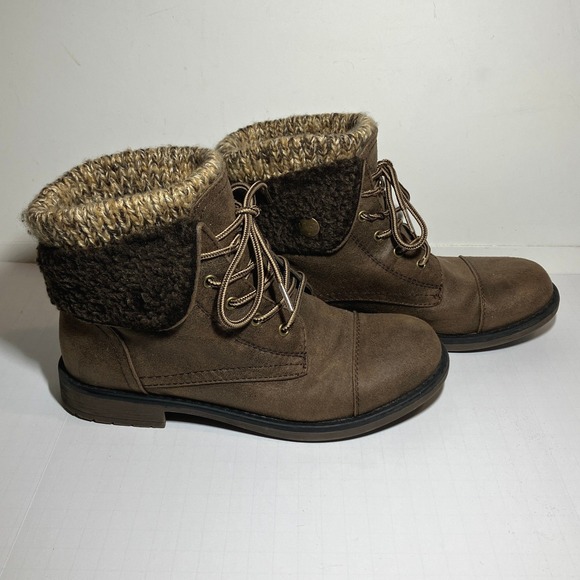 Cliffs by White Mountain Women's Brown Faux Suede Knit Cuff Lace Up Boots Sz 6.5 - Picture 9 of 13